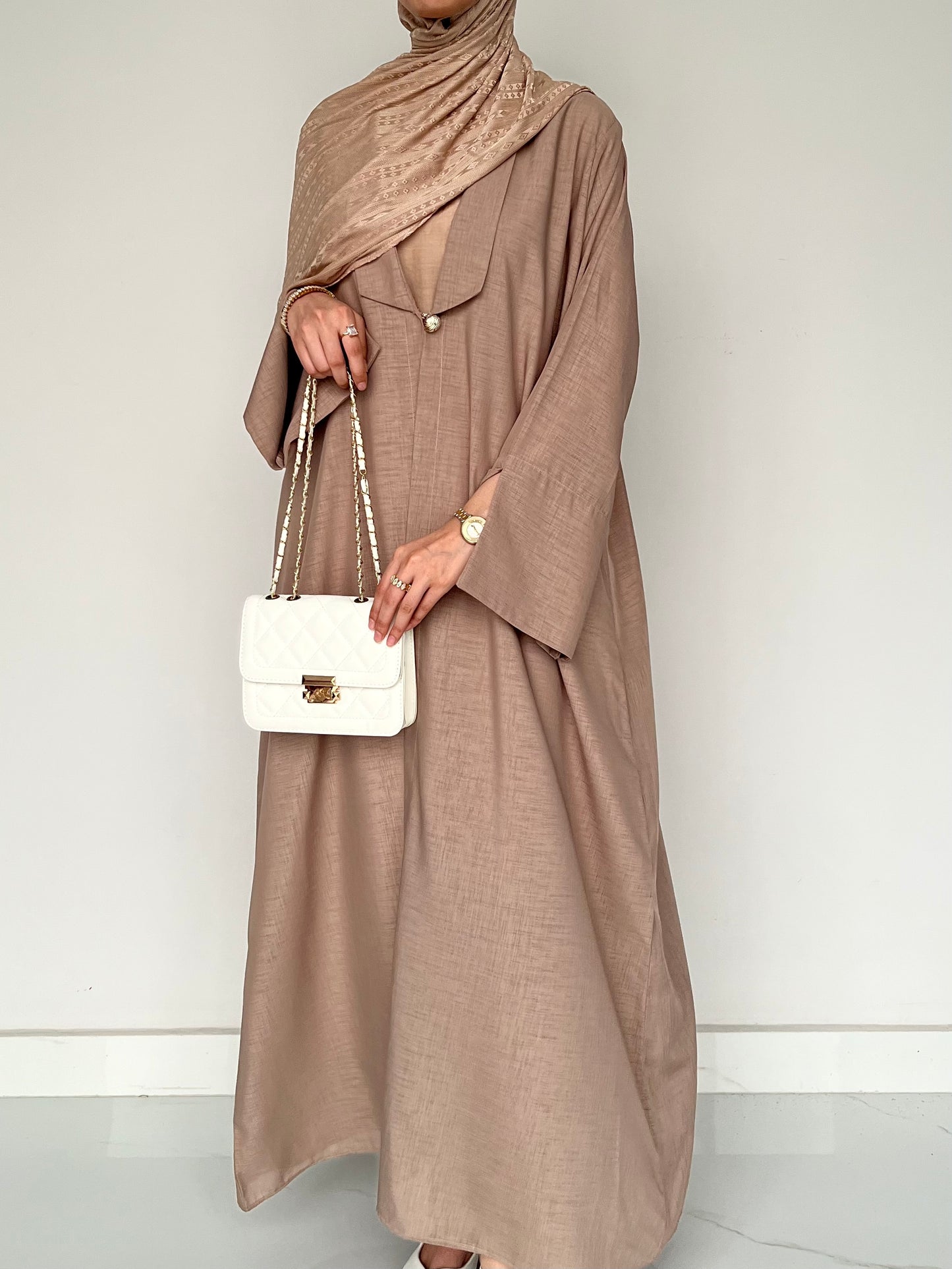 Soft Tan Open Abaya