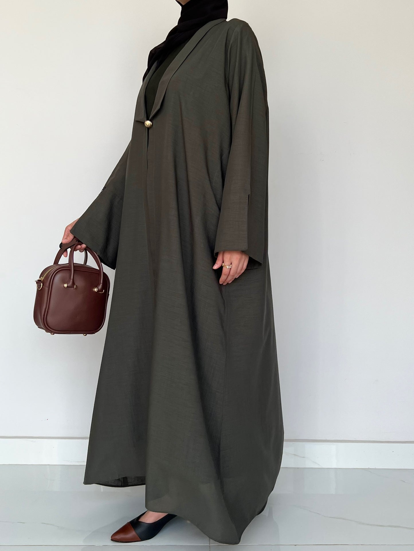 Olive Mist Open Abaya