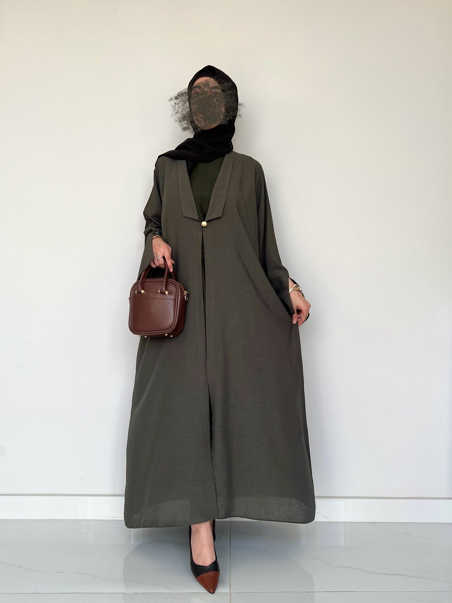 Olive Mist Open Abaya